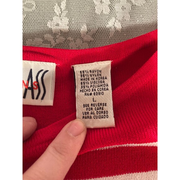Bill Blass Jeans Vintage 80s Top Red & White Stripe Knit 1980s Retro Size Medium - Picture 5 of 7